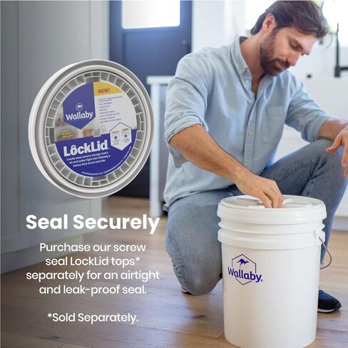 دلو Wallaby سعة 5 جالون - أسطوانة بلاستيكية متينة صالحة للطعام - مع مقبض مريح سهل الإمساك بانتظار الحصول على براءة اختراع وخطوط قياس - سطل قابل للتكديس لجميع الأغراض سعة 90 مل، قابل لإعادة الاستخدام، خالي من مادة BPA (أبيض، 3 عبوات) in Kuwait