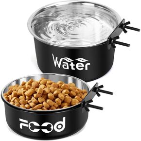 وعاء ماء في قفص مانع للتسرب للكلاب الكبيرة، أوعية للكلاب من الفولاذ المقاوم للصدأ قابلة للإزالة للطعام والماء، بيت للكلب معلق لتغذية الطعام الرطب والجاف للحيوانات الأليفة المتوسطة/الكبيرة، (7.1 بوصة × 2.6 بوصة و6.3 بوصة × 2.6 بوصة، أسود) in Kuwait