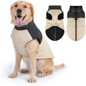 Dog Coat, Waterproof Dog Winter Jacket in Puppy Cold Weather Windproof Coats Reflective Pet Vest, Zip-Up Cold Weather Coats for Small Medium Dogs (Beige and Black, XL) in Kuwait