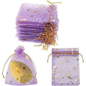 SUMAJU 100 Pieces Moon Star Organza Jewelry Candy Bags, 2.7x3.5 Inch Sheer Black Organza Pouch Small Gift Bags with Drawstring for Christmas Party Favors Wedding Valentine's Day in Kuwait