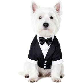 GabeFish Pets Wedding Jackets Suit for Dogs with Bow Tie Puppy Cat Formal Clothes Shirt Tuxedo (Coffee, S (Chest 12.9in/33cm)) in Saudi Arabia