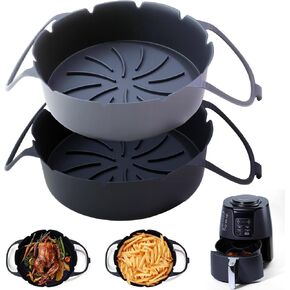 2 حزمة من بطانات سيليكون مقلاة الهواء لمقلاة نينجا الهوائية AF101 4 QT AF150 AF161 5.5 QT MAX XL، بطانات سلة المقلاة مع مقبض مشبك، ملحقات مقلاة نينجا مستديرة قابلة لإعادة الاستخدام in Kuwait
