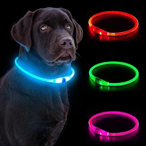 LED Dog Collar, Waterproof Light Up Dog Collar Rechargeable, Dog Safety Necklace for Night Walking, Adjustable Cut-to-Fit Silicone Collar Small Medium Large Dog 27.5" Cuttable (Blue) in Saudi Arabia