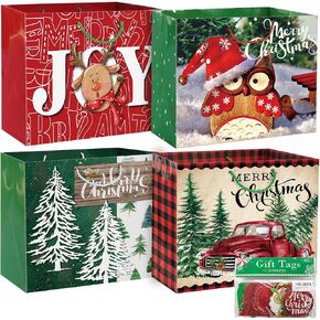 12 Extra large Christmas Gift Paper Bags Bulk with handles and 60 Count Christmas Gift Tags-6 Designs Jumbo oversized sacks set for Wrapping Gaint Xmas Holiday Presents in Kuwait