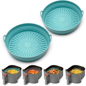 Square Silicone Air Fryer Liners - 8 Inch Reusable Air Fryer Pot，Easy to Clean Pot for 5.8 to 8 Qt Air Fryer Baking Tray Oven Accessories (2p-round-blue) in Saudi Arabia