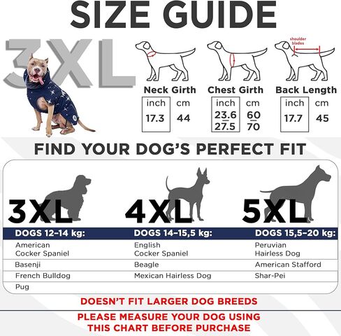 سترة خريفية للكلاب مقاس 3XL - معطف دافئ مبطن بالفرو مع ياقة عالية وملاءمة مرنة، سترة عاكسة مع إغلاق سريع (3XL: الصدر 23.62-27.55 بوصة، الطول 17.7 بوصة) in Kuwait