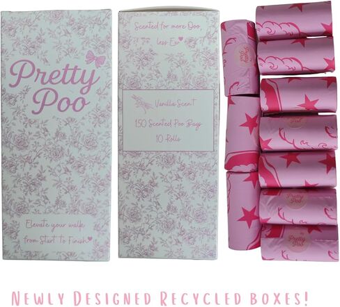 Pretty Dog Poop Bags - 150 Count, Certified Home Compostable, Leakproof, Extra Thick, Tear Resistant, Pink, Vanilla Scented, Sugar Bows in Saudi Arabia