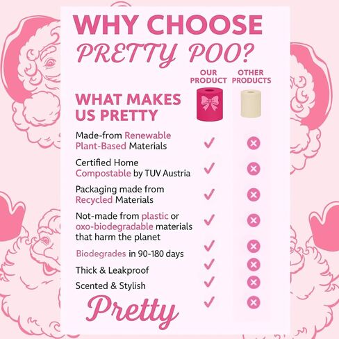 Pretty Dog Poop Bags - 150 Count, Certified Home Compostable, Leakproof, Extra Thick, Tear Resistant, Pink, Vanilla Scented, Sugar Bows in Saudi Arabia