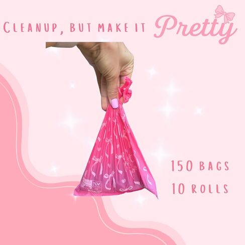 Pretty Dog Poop Bags - 150 Count, Certified Home Compostable, Leakproof, Extra Thick, Tear Resistant, Pink, Vanilla Scented, Sugar Bows in Saudi Arabia