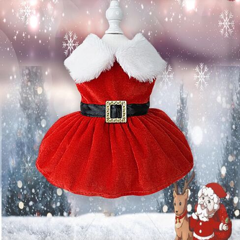 Dog Puppy Christmas Costume, Velvet Santa Claus Pet Clothes Winter Skirt Outfit for Small Medium Dogs Cats (Medium) in Saudi Arabia