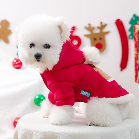 ANIAC Christmas Dog Outfit Warm Fleece Small Dogs Hoodies Coat Holiday Puppy Clothes for Girl Boy Santa Claus Pet Costume for Cats Winter Puppy Dog Sweatshirt for Christmas (Red, Medium) in Saudi Arabia