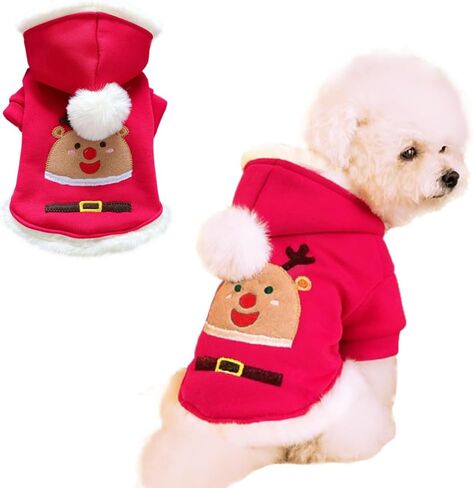 ANIAC Christmas Dog Outfit Warm Fleece Small Dogs Hoodies Coat Holiday Puppy Clothes for Girl Boy Santa Claus Pet Costume for Cats Winter Puppy Dog Sweatshirt for Christmas (Red, Medium) in Saudi Arabia