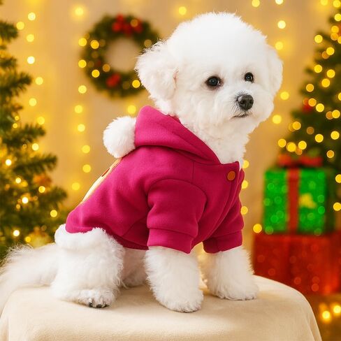 ANIAC Christmas Dog Outfit Warm Fleece Small Dogs Hoodies Coat Holiday Puppy Clothes for Girl Boy Santa Claus Pet Costume for Cats Winter Puppy Dog Sweatshirt for Christmas (Red, Medium) in Saudi Arabia
