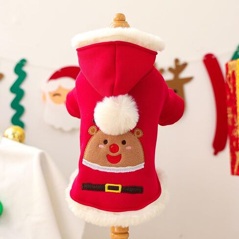 ANIAC Christmas Dog Outfit Warm Fleece Small Dogs Hoodies Coat Holiday Puppy Clothes for Girl Boy Santa Claus Pet Costume for Cats Winter Puppy Dog Sweatshirt for Christmas (Red, Medium) in Saudi Arabia
