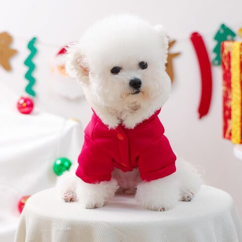 ANIAC Christmas Dog Outfit Warm Fleece Small Dogs Hoodies Coat Holiday Puppy Clothes for Girl Boy Santa Claus Pet Costume for Cats Winter Puppy Dog Sweatshirt for Christmas (Red, Medium) in Saudi Arabia