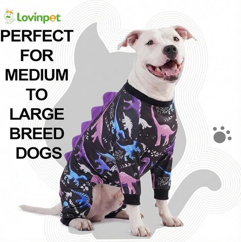 LovinPet Large Dog Pajamas, Four-Leg Stretch Onesie Bodysuit, Lightweight UV-Shielding Pajamas, Anti-Lick Calming Recovery Suit for Surgery, 3D Dino Wing Design with Soft Spikes， Blue Purple， XL in Saudi Arabia