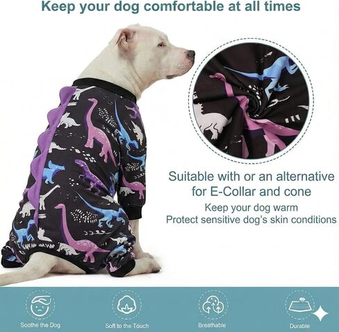LovinPet Large Dog Pajamas, Four-Leg Stretch Onesie Bodysuit, Lightweight UV-Shielding Pajamas, Anti-Lick Calming Recovery Suit for Surgery, 3D Dino Wing Design with Soft Spikes， Blue Purple， XL in Saudi Arabia