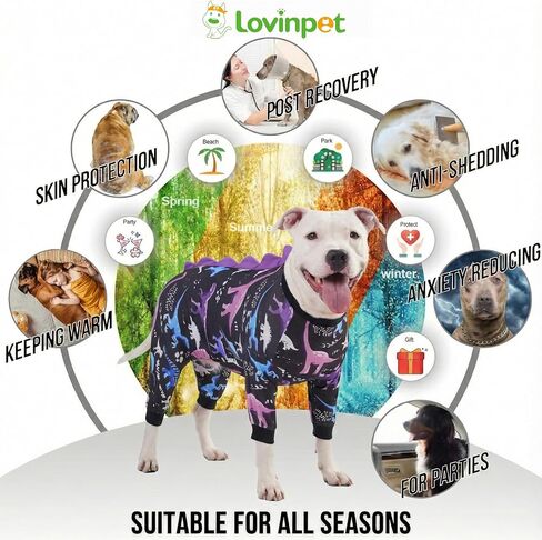 LovinPet Large Dog Pajamas, Four-Leg Stretch Onesie Bodysuit, Lightweight UV-Shielding Pajamas, Anti-Lick Calming Recovery Suit for Surgery, 3D Dino Wing Design with Soft Spikes， Blue Purple， XL in Saudi Arabia