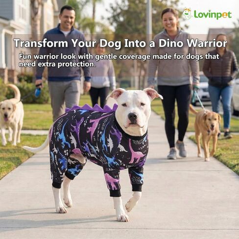 LovinPet Large Dog Pajamas, Four-Leg Stretch Onesie Bodysuit, Lightweight UV-Shielding Pajamas, Anti-Lick Calming Recovery Suit for Surgery, 3D Dino Wing Design with Soft Spikes， Blue Purple， XL in Saudi Arabia