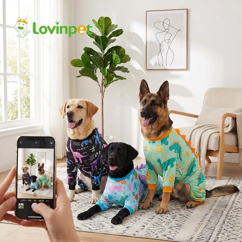 LovinPet Large Dog Pajamas, Four-Leg Stretch Onesie Bodysuit, Lightweight UV-Shielding Pajamas, Anti-Lick Calming Recovery Suit for Surgery, 3D Dino Wing Design with Soft Spikes， Blue Purple， XL in Saudi Arabia