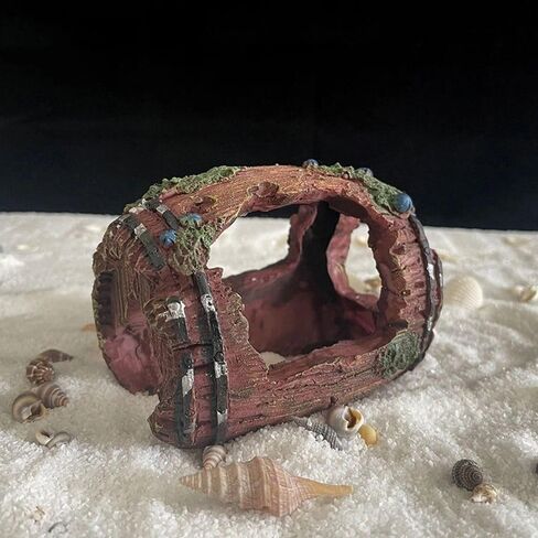 Aquarium Ornament Fish Hiding Wreck Barrel Fish Tank Decoration Resin Craft Fish Tank Accessories Pet Supplies(A) in Saudi Arabia