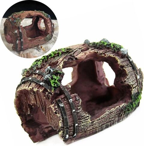 Aquarium Ornament Fish Hiding Wreck Barrel Fish Tank Decoration Resin Craft Fish Tank Accessories Pet Supplies(A) in Saudi Arabia
