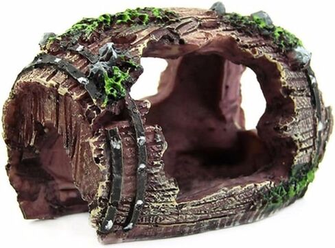 Aquarium Ornament Fish Hiding Wreck Barrel Fish Tank Decoration Resin Craft Fish Tank Accessories Pet Supplies(A) in Saudi Arabia