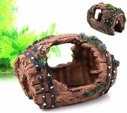 Aquarium Ornament Fish Hiding Wreck Barrel Fish Tank Decoration Resin Craft Fish Tank Accessories Pet Supplies(A) in Saudi Arabia