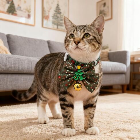Christmas Cat Collar Breakaway with Bells, 2 Pack Holiday Safety Collars with Santa Claus & Christmas Tree Design - Adjustable Festive Collar for Cats, Kittens, Christmas Party Pet Accessories in Saudi Arabia