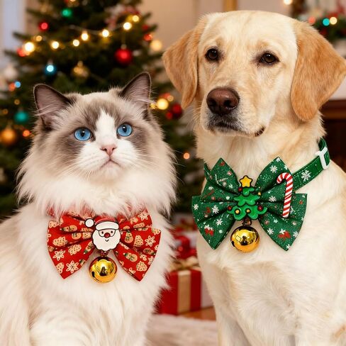 Christmas Cat Collar Breakaway with Bells, 2 Pack Holiday Safety Collars with Santa Claus & Christmas Tree Design - Adjustable Festive Collar for Cats, Kittens, Christmas Party Pet Accessories in Saudi Arabia