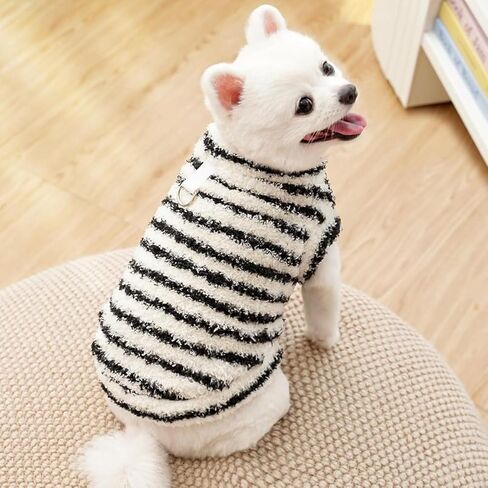 Dog Long Plush Clothes Simple Striped Printed Outfit Pet Winter Warm Cold Weather Coats for Small Medium Dogs Cats in Saudi Arabia