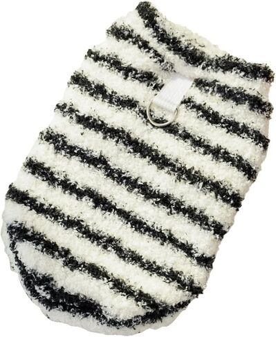 Dog Long Plush Clothes Simple Striped Printed Outfit Pet Winter Warm Cold Weather Coats for Small Medium Dogs Cats in Saudi Arabia
