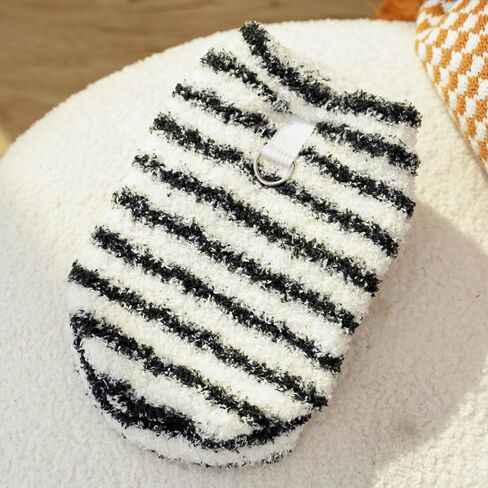 Dog Long Plush Clothes Simple Striped Printed Outfit Pet Winter Warm Cold Weather Coats for Small Medium Dogs Cats in Saudi Arabia