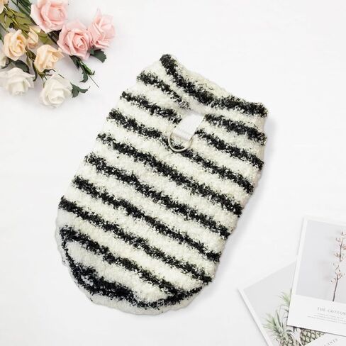Dog Long Plush Clothes Simple Striped Printed Outfit Pet Winter Warm Cold Weather Coats for Small Medium Dogs Cats in Saudi Arabia
