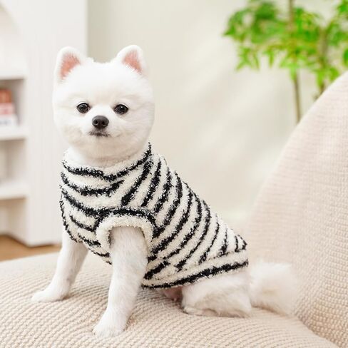 Dog Long Plush Clothes Simple Striped Printed Outfit Pet Winter Warm Cold Weather Coats for Small Medium Dogs Cats in Saudi Arabia