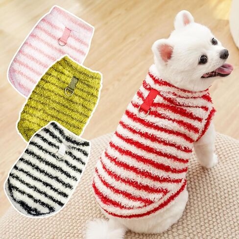 Dog Long Plush Clothes Simple Striped Printed Outfit Pet Winter Warm Cold Weather Coats for Small Medium Dogs Cats in Saudi Arabia