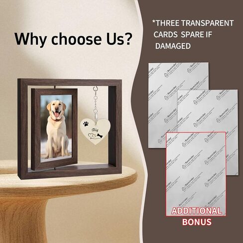 Pet Memorial Gift - Rotating Wooden Picture Frame for Dog or Cat, Heart Pendant & Holds Two 4x6 Photos, Sympathy Remembrance in Memory of Pet for Family Friend in Saudi Arabia