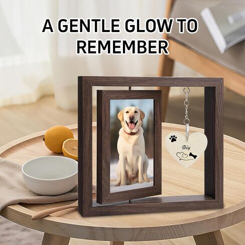 Pet Memorial Gift - Rotating Wooden Picture Frame for Dog or Cat, Heart Pendant & Holds Two 4x6 Photos, Sympathy Remembrance in Memory of Pet for Family Friend in Saudi Arabia