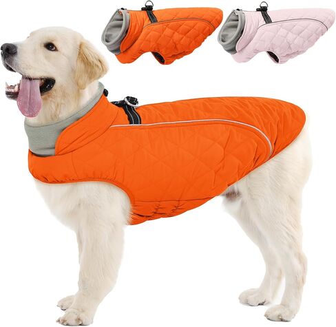 Dog Coat with Harness Built in -Pink,Medium- Fleece Lined Dog Snow Jacket Snowsuit，Adjustable Reflective Winter Warm Cold Weather Coat in Saudi Arabia