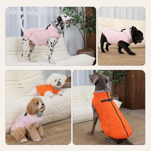 Dog Coat with Harness Built in -Pink,Medium- Fleece Lined Dog Snow Jacket Snowsuit，Adjustable Reflective Winter Warm Cold Weather Coat in Saudi Arabia