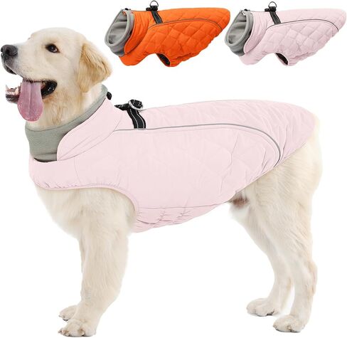 Dog Coat with Harness Built in -Pink,Medium- Fleece Lined Dog Snow Jacket Snowsuit，Adjustable Reflective Winter Warm Cold Weather Coat in Saudi Arabia