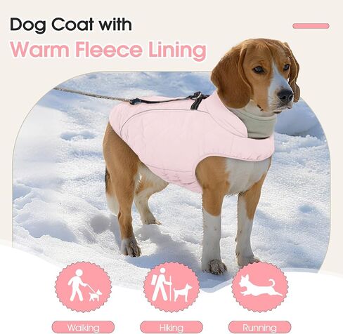 Dog Coat with Harness Built in -Pink,Medium- Fleece Lined Dog Snow Jacket Snowsuit，Adjustable Reflective Winter Warm Cold Weather Coat in Saudi Arabia
