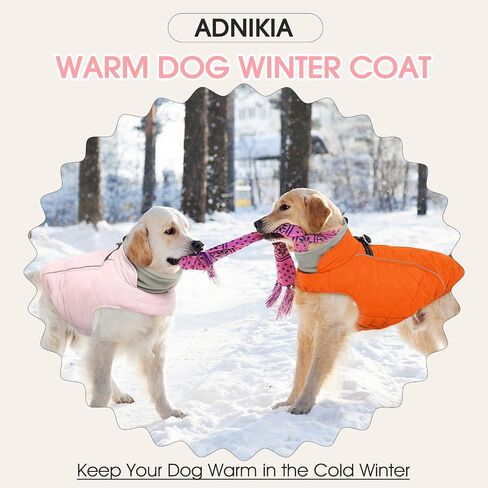 Dog Coat with Harness Built in -Pink,Medium- Fleece Lined Dog Snow Jacket Snowsuit，Adjustable Reflective Winter Warm Cold Weather Coat in Saudi Arabia
