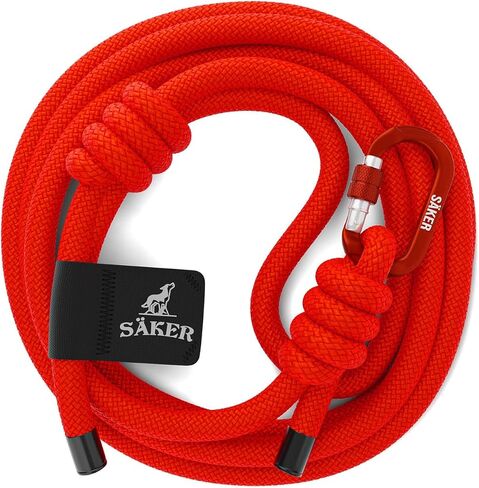 Säker Trust™ Rope Dog Leash – 61" Climbing Rope Lead with 7075 Aluminum Carabiner, Waterproof & Reflective Training Gear for Dogs, Built for Trail Running, Hiking, Everyday Use – Orange in Saudi Arabia
