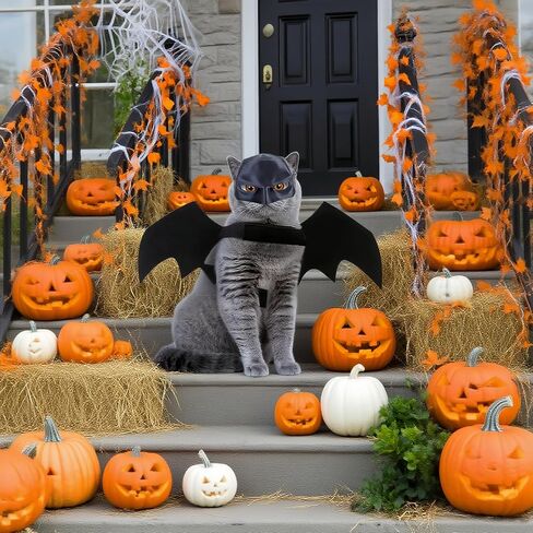 Cat Halloween Costumes, Cat Bat Mask and Bat Wings Set for Halloween Party Decoration, Pet Cosplay Costume for Cats and Small Dogs(Mask and Large Wings) in Saudi Arabia