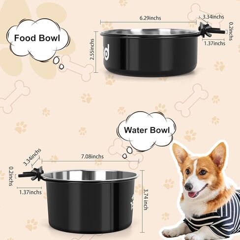 وعاء ماء في قفص مانع للتسرب للكلاب الكبيرة، أوعية للكلاب من الفولاذ المقاوم للصدأ قابلة للإزالة للطعام والماء، بيت للكلب معلق لتغذية الطعام الرطب والجاف للحيوانات الأليفة المتوسطة/الكبيرة، (7.1 بوصة × 2.6 بوصة و6.3 بوصة × 2.6 بوصة، أسود) in Kuwait