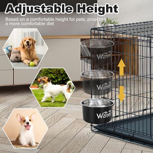 وعاء ماء في قفص مانع للتسرب للكلاب الكبيرة، أوعية للكلاب من الفولاذ المقاوم للصدأ قابلة للإزالة للطعام والماء، بيت للكلب معلق لتغذية الطعام الرطب والجاف للحيوانات الأليفة المتوسطة/الكبيرة، (7.1 بوصة × 2.6 بوصة و6.3 بوصة × 2.6 بوصة، أسود) in Kuwait