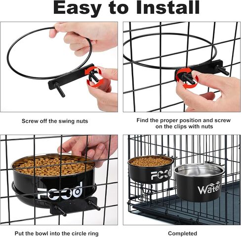 وعاء ماء في قفص مانع للتسرب للكلاب الكبيرة، أوعية للكلاب من الفولاذ المقاوم للصدأ قابلة للإزالة للطعام والماء، بيت للكلب معلق لتغذية الطعام الرطب والجاف للحيوانات الأليفة المتوسطة/الكبيرة، (7.1 بوصة × 2.6 بوصة و6.3 بوصة × 2.6 بوصة، أسود) in Kuwait