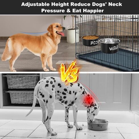 وعاء ماء في قفص مانع للتسرب للكلاب الكبيرة، أوعية للكلاب من الفولاذ المقاوم للصدأ قابلة للإزالة للطعام والماء، بيت للكلب معلق لتغذية الطعام الرطب والجاف للحيوانات الأليفة المتوسطة/الكبيرة، (7.1 بوصة × 2.6 بوصة و6.3 بوصة × 2.6 بوصة، أسود) in Kuwait
