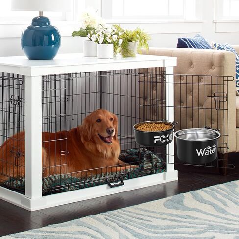 وعاء ماء في قفص مانع للتسرب للكلاب الكبيرة، أوعية للكلاب من الفولاذ المقاوم للصدأ قابلة للإزالة للطعام والماء، بيت للكلب معلق لتغذية الطعام الرطب والجاف للحيوانات الأليفة المتوسطة/الكبيرة، (7.1 بوصة × 2.6 بوصة و6.3 بوصة × 2.6 بوصة، أسود) in Kuwait